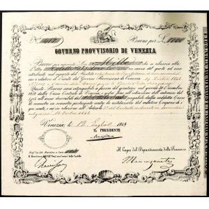 Stati italiani, Venezia, Governo provvisorio di Venezia (1848-1849), Buono per 1.000 Lire 12/7/1849