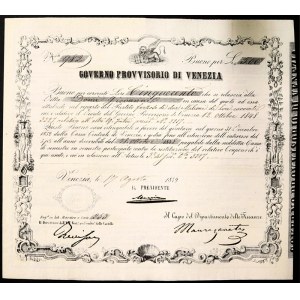 États italiens, Venise, Gouvernement provisoire de Venise (1848-1849), Buono per 500 Lire 17/8/1849