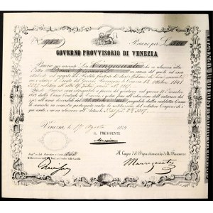 Stati italiani, Venezia, Governo provvisorio di Venezia (1848-1849), Buono per 500 Lire 17/8/1849