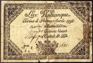 Italie, Royaume de Sardaigne (1324-1861), Vittorio Amedeo III (1773-1796), 25 Lire 1/4/1796