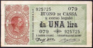Italy, Kingdom of Italy, Umberto I (1878-1900), Buono di cassa da 1 Lira 22/7/1894