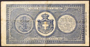 Italie, Royaume d'Italie, Umberto I (1878-1900), Buono di cassa da 1 Lira 22/7/1894