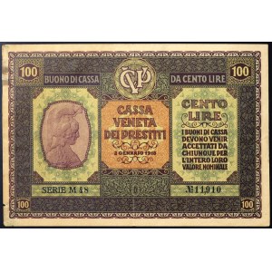 Itálie, Rakouská okupace, Cassa Veneta dei Prestiti, Buono di cassa da 100 Lire 02/01/1918