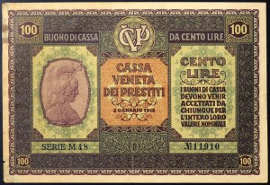 Itálie, Rakouská okupace, Cassa Veneta dei Prestiti, Buono di cassa da 100 Lire 02/01/1918