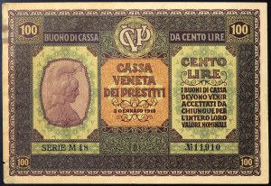 Italie, Occupation autrichienne, Cassa Veneta dei Prestiti, Buono di cassa da 100 Lire 02/01/1918