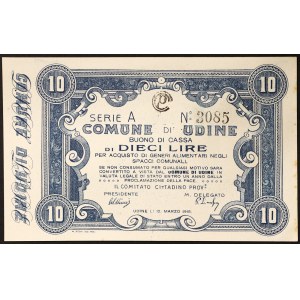 Italie, Royaume d'Italie, Monetazione di Emergenza del Comune di Udine, 10 Lire 12/03/1918