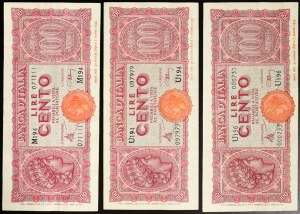 Italie, Royaume d'Italie, Lieutenance (Luogotenenza) (1944-1946), Lot 3 pièces.