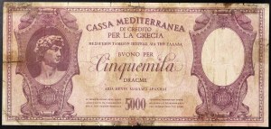 Italie, Occupation italienne de la Grèce (1941-1943), Cassa Mediterranea di Credito per la Grecia, Buono per 5.000 Dracme 1940