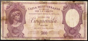 Itálie, Italská okupace Řecka (1941-1943), Cassa Mediterranea di Credito per la Grecia, Buono per 5.000 Dracme 1940