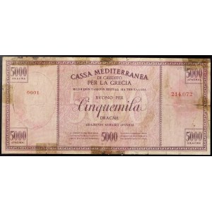 Italy, Italian Occupation of Greece (1941-1943), Cassa Mediterranea di Credito per la Grecia, Buono per 5.000 Dracme 1940