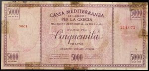 Italien, Italienische Besatzung in Griechenland (1941-1943), Cassa Mediterranea di Credito per la Grecia, Buono per 5.000 Dracme 1940