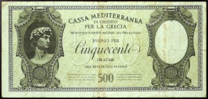 Italie, Occupation italienne de la Grèce (1941-1943), Cassa Mediterranea di Credito per la Grecia, Buono per 500 Dracme 1940