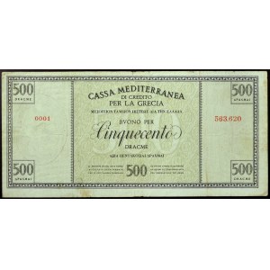 Italy, Italian Occupation of Greece (1941-1943), Cassa Mediterranea di Credito per la Grecia, Buono per 500 Dracme 1940