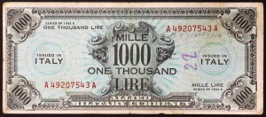 Italy, AM-Lire (Allied Military Currency), 1.000 Lire 1943-45