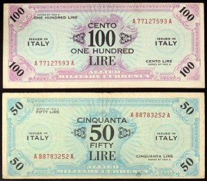 Italia, AM-Lire (moneta militare alleata), Lotto 2 pezzi.