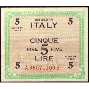 Italy, AM-Lire (Allied Military Currency), 5 Lire 1943-45