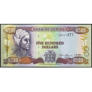 Jamajka, Commonwealth (1962-data), 500 dolarů 01/05/1994