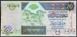 Libye, République (1975-date), 20 Dinars 2002