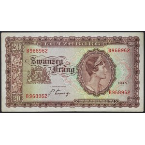 Luxembourg, Grand-Duché, Charlotte (1919-1964), 20 Francs 1943