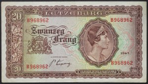 Luxembourg, Grand-Duché, Charlotte (1919-1964), 20 Francs 1943