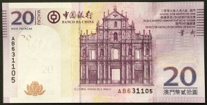 Macao, région administrative spéciale de Chine (1999-date), 20 Patacas 08/08/2008