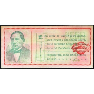 Mexique, Deuxième République (1867-date), 1 Peso 20/04/1915