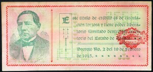 Mexique, Deuxième République (1867-date), 1 Peso 20/04/1915