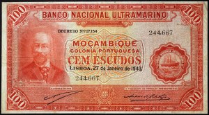 Mozambique, Portuguese Administration (1877-1975), 100 Escudos 27/01/1943