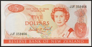 New Zealand, State (1907-date), 5 Dollars 1989-92