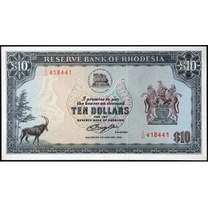 Rhodesia, Republic (1970-1979), 10 Dollars 02/01/1979