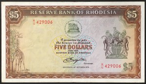 Rhodesien, Republik (1970-1979), 5 Dollars 20/10/1978