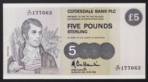 Scotland, Elizabeth II (1952-2022), 5 Pounds 28/06/1989