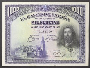 Spagna, Regno, Alfonso XIII (1886-1931), 1.000 Pesetas 15/08/1928