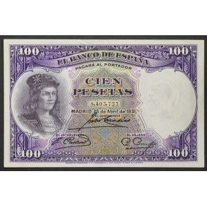 Hiszpania, Republika (1931-1939), 100 peset 25/04/1931