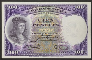Hiszpania, Republika (1931-1939), 100 peset 25/04/1931