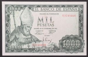 Spain, Kingdom, Francisco Franco (1939-1975), 1.000 Pesetas 19/11/1965 (1971)
