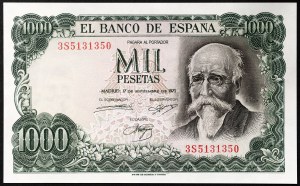 Španielsko, kráľovstvo, Francisco Franco (1939-1975), 1 000 pesiet 17. 9. 1971 (1974)