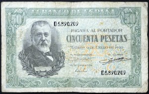 Španělsko, Království, Francisco Franco (1939-1975), 50 peset 09/01/1940