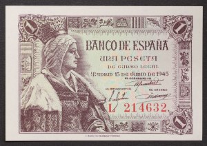 Spain, Kingdom, Francisco Franco (1939-1975), 5 Pesetas 15/06/1945