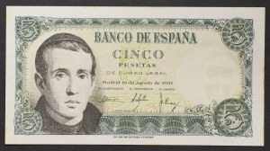 Spain, Kingdom, Francisco Franco (1939-1975), 5 Pesetas 16/08/1951