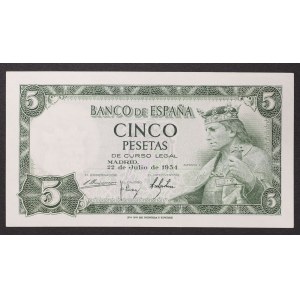 Spain, Kingdom, Francisco Franco (1939-1975), 5 Pesetas 22/07/1954