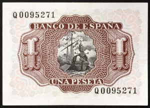 Spain, Kingdom, Francisco Franco (1939-1975), 1 Peseta 22/07/1953