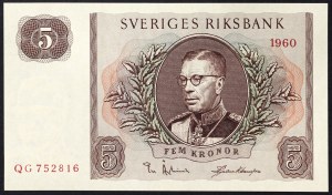Suède, Royaume, Gustaf VI Adolf (1950-1973), 5 couronnes 1960