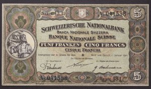 Schweiz, Schweizerische Eidgenossenschaft (1848-datum), 5 Franken 01/01/1921