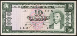 Turkey, Republic (1923-date), 10 Turk Lirasi 1930