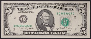 États-Unis, 5 dollars 1988