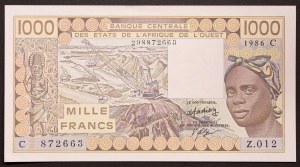 Západoafrické státy, Federace, Burkina Faso C, 1 000 franků b.d. (1986)