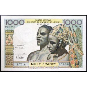 États d'Afrique de l'Ouest, Fédération, Côte d'Ivoire A, 1.000 Francs s.d. (1959-65)