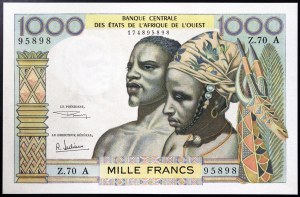États d'Afrique de l'Ouest, Fédération, Côte d'Ivoire A, 1.000 Francs s.d. (1959-65)