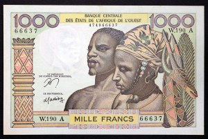 Stati dell'Africa occidentale, Federazione, Costa d'Avorio A, 1.000 franchi n.d. (1959-65)